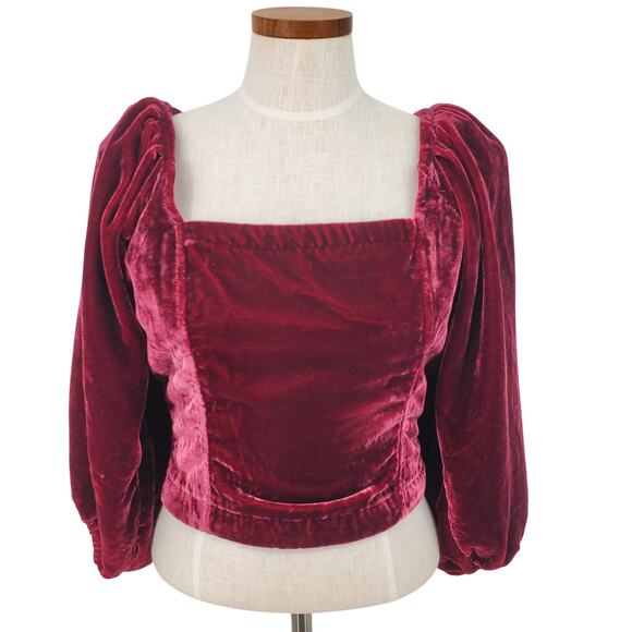 Free People Women's Large Marie Velvet Open Back Top Pomegranate Red Pre-Owned - Picture 1 of 7